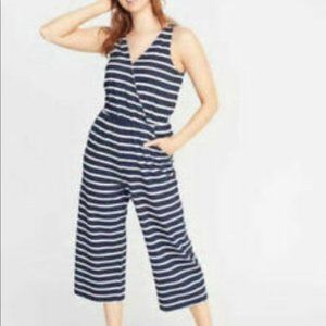 Old Navy Navy Strip Knit Wide Leg Jumpsuit
